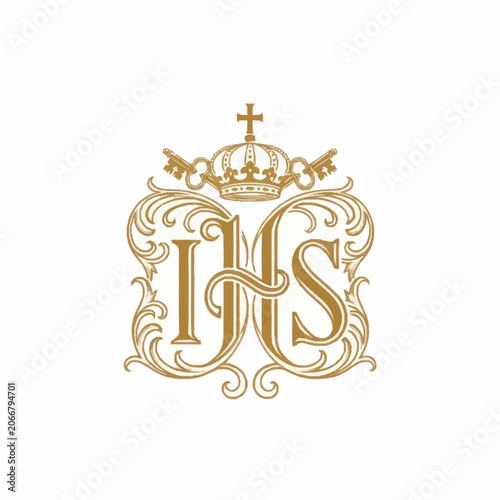 фотографія Ornate IHS Monogram with Crown and Keys Symbol.