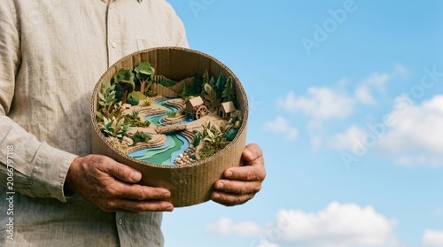 Person Holding Eco-Friendly Model of Water Cycle System.