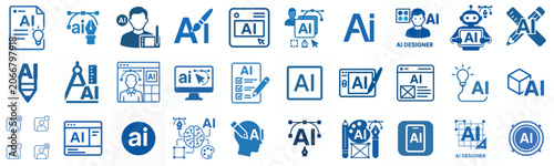 flat vector icon AI designer in blue