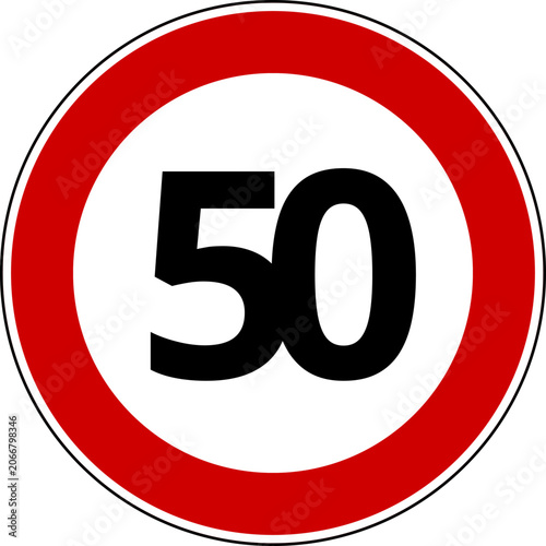 Speed limit sign of 50 kmh, Circle speed limit 50 sign vector