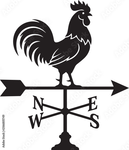 Rooster weather vane vector icon isolated on white background.