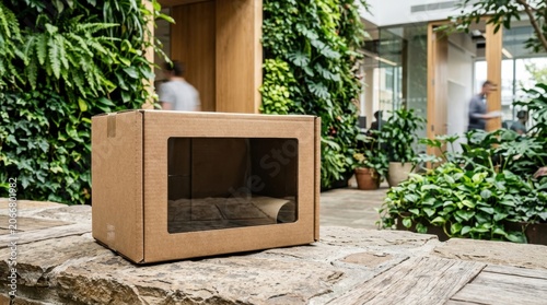 Modern Wooden Pet House in Green Indoor Garden Setting.