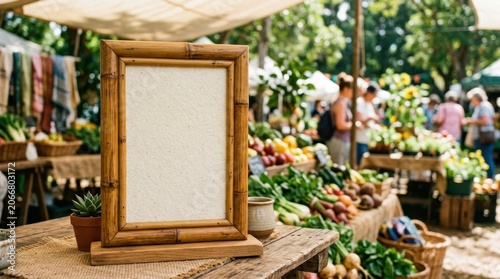 Outdoor Farmers Market Display with Fresh Fruits and Vegetables.