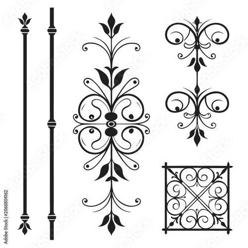 Fényképezés Vertical iron balusters and ornate metal patterns.