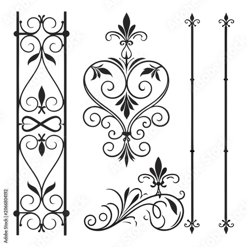 Obraz na płótnie Ornate wrought iron railing and decorative motifs.