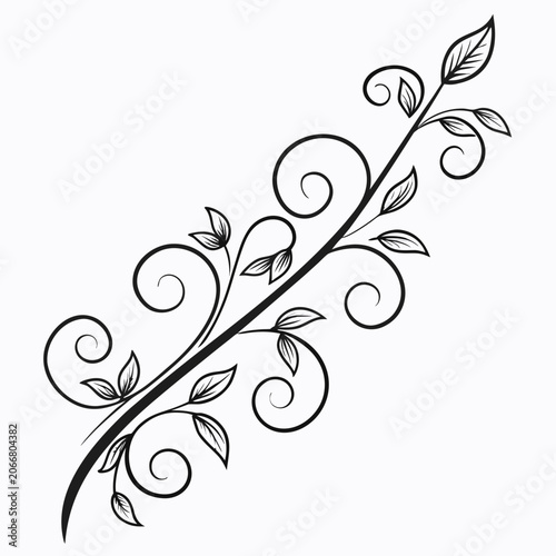 Swirling botanical vine with artistic leaf motif.
