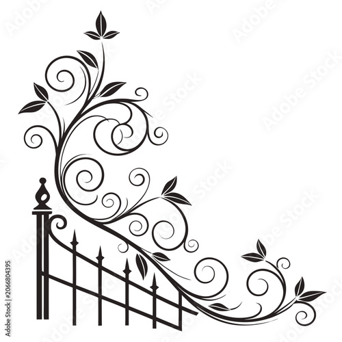 Wrought iron gate ornament with victorian scroll.
