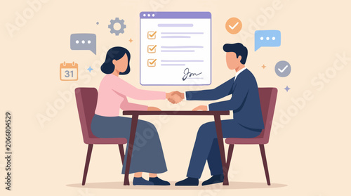 Fotografía Business professionals shaking hands over signed contract or partnership agreeme