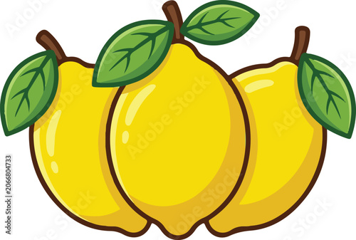 Three yellow lemons vector graphic icon isolated on white background