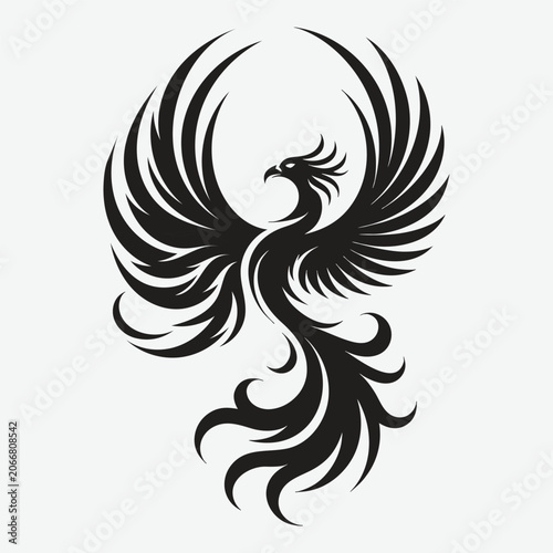 Phoenix Bird Silhouette Against A White Background
