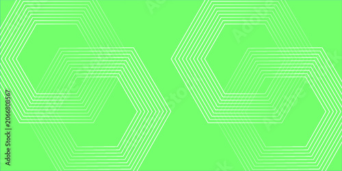 Abstract green background with white geometric hexagon lines. Minimalist backdrop with interlocking thin linear hexagonal shapes.