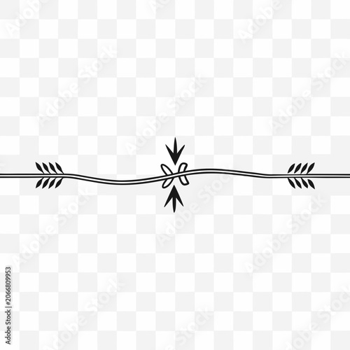 Black Wavy Line Divider with Symmetric Wheat Sprigs and Central Arrows on White Surface