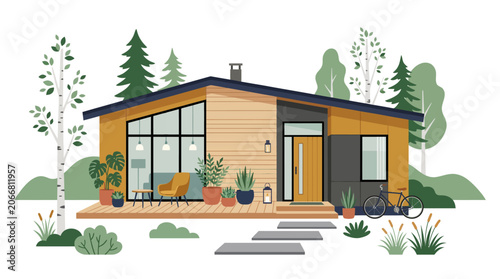 Modern house with large windows exterior.