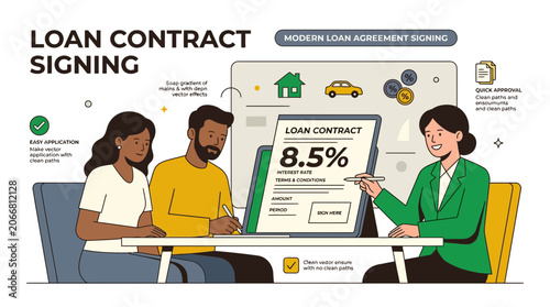 Couple Signing Loan Contract with Agent Modern Agreement