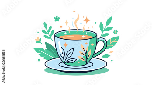 Cozy Cup of Tea with Leaves and Sparks - Relaxing Beverage