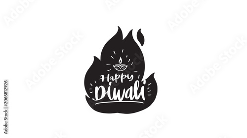Vászonkép Diwali Flame Icon with Happy Diwali Text and Decorative Lamp Spark Bursts on a C