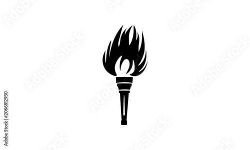 Bold Black Flame Torch Symbol on White Background
