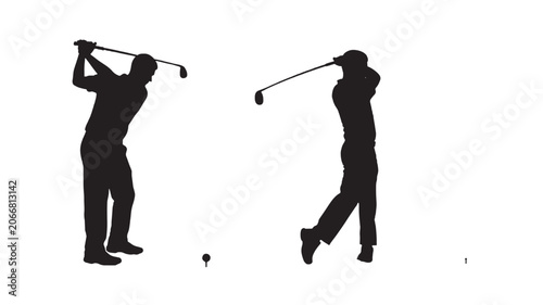 Bild auf Leinwand Tennis Racket Silhouettes Set Showing Two Players in Swing Stance with White Bac