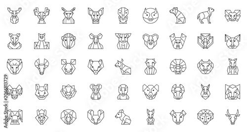 Photography Geometric animal faces polygonal line art set with wild head outline icons for m