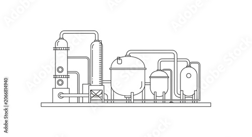 Cuadro en lienzo Industrial plant schematic with tanks and pipes.