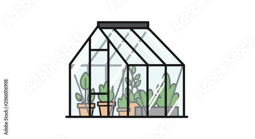 Greenhouse with Various Potted Plants Inside.