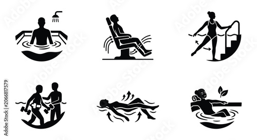 Foto Silhouettes Of People In Water Flat Vector Illustration