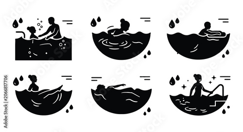 Tableau sur toile Silhouettes Of People In Water Flat Vector Illustration