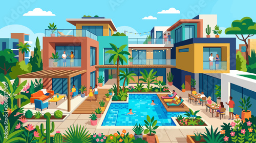 People Relaxing By Swimming Pool.