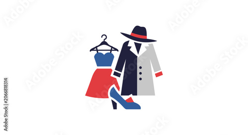 Fashion clothing and accessories on display.