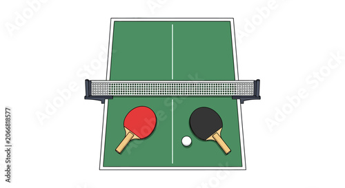 Ping pong table with rackets.