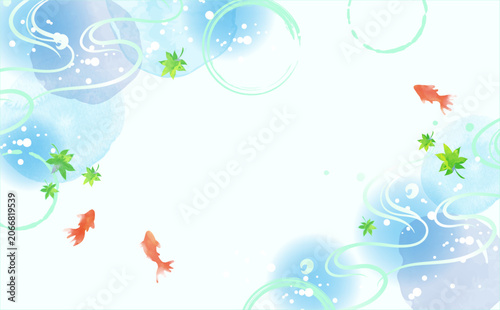 爽やかな水彩風金魚　夏　和風