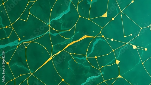 Green Emerald Marble Gold Geometric Triangle Pattern Luxury Teal Stone Texture Background Seamless Digital Art