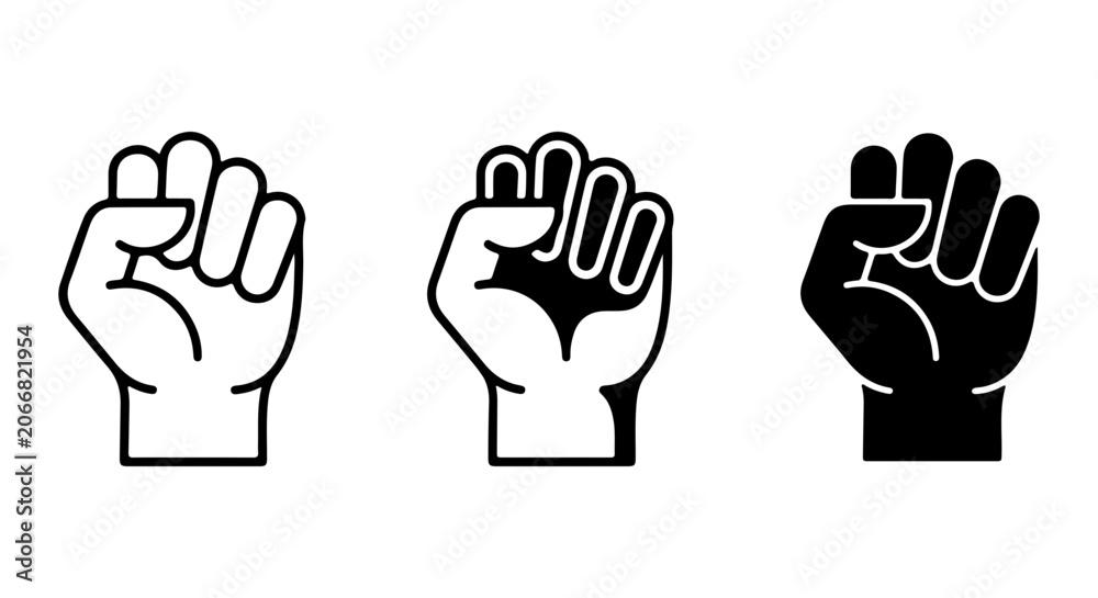 Fototapeta premium Fist Icons Set, Power Symbol Vector Graphics, Solidarity Gesture, Protest Symbol, Strength Symbol