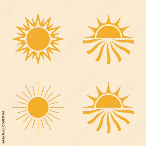 Geometric Sunset and Morning Sun Vector Pack Isolated on White