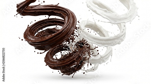Chocolate and milk swirl splash dynamic liquid collision