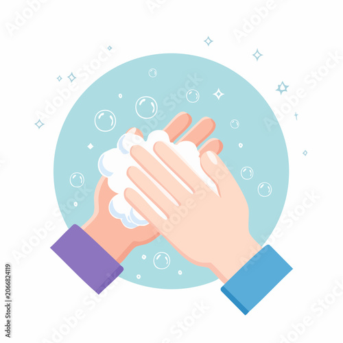 Washing Hands with Soap and Bubbles