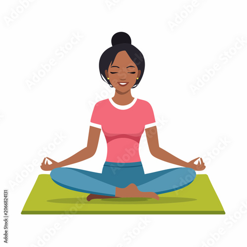Woman Meditating in Lotus Pose on Yoga Mat