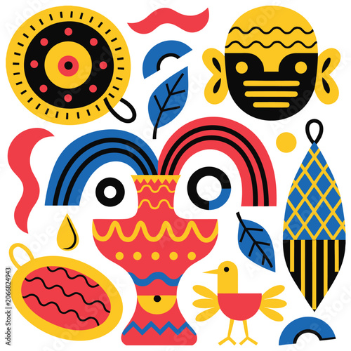 International Cultural Celebration with Traditional Patterns and Festival Decorations Vector Design