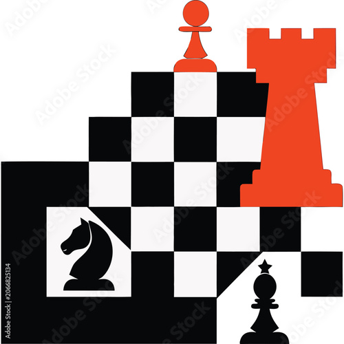 Minimal Chess Board Strategy Background with Geometric Chess Piece Silhouettes Vector