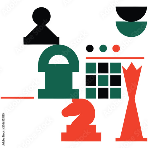 Minimal Chess Board Strategy Background with Geometric Chess Piece Silhouettes Vector