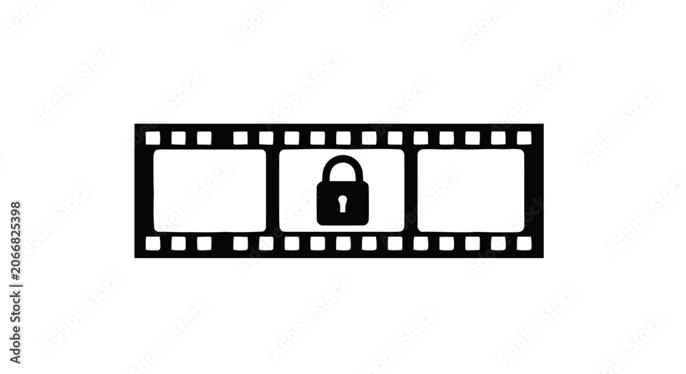 Fototapeta premium Vector illustration of film strip icon with a padlock symbol in the center on a transparent background