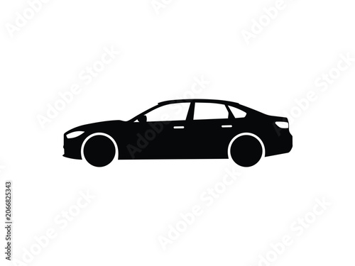 Minimalist vector silhouette of a modern sedan car in side view