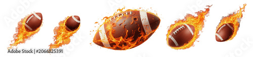 фотографія Set of isolated American football balls engulfed in intense fire, dynamic high-s