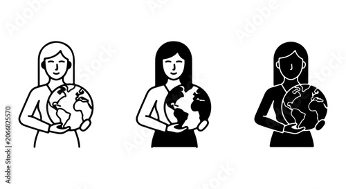 Εκτύπωση καμβά Diverse Women Holding Planet Earth, Global Community Icons, Environmental Care V