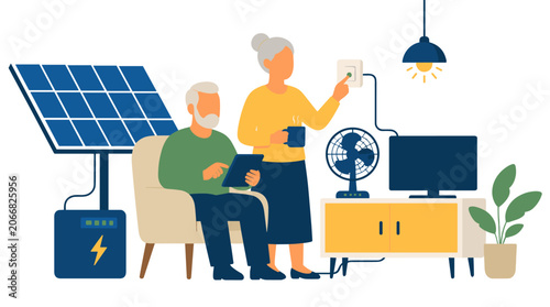 Family At Home Harnessing Solar Energy System.