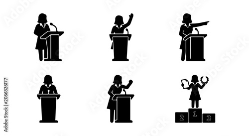 Foto Speaker Icon Set, Public Speaking, Presentation, Podium, Award Winner, Business