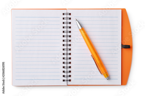 Open blank notebook and orange pen