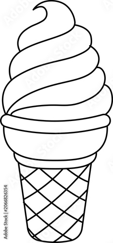 Ice cream, line drawing for coloring and summer decoration.
