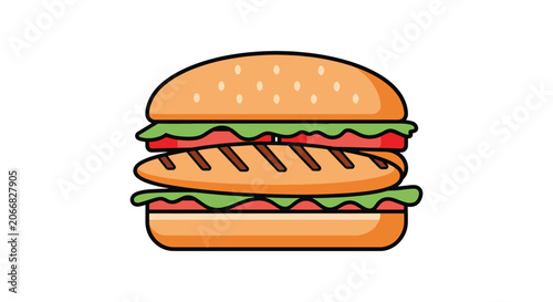 Grilled Chicken Sandwich Line clean simple abstract vector.eps