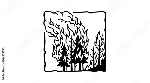 Forest Fire Illustration - Burning Trees and Smoke
